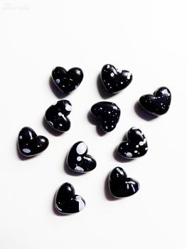 10 schwarze Herz Perlen mit Farbklecksen